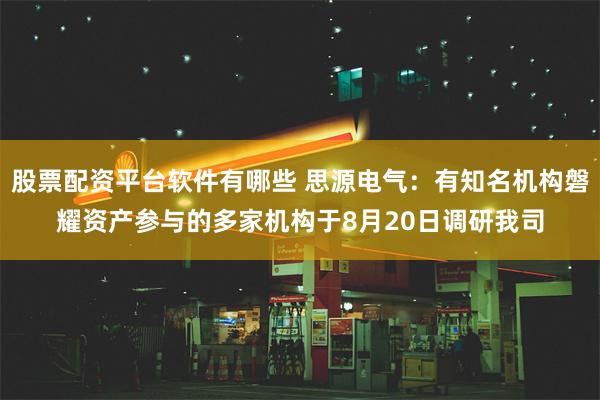 股票配资平台软件有哪些 思源电气：有知名机构磐耀资产参与的多家机构于8月20日调研我司